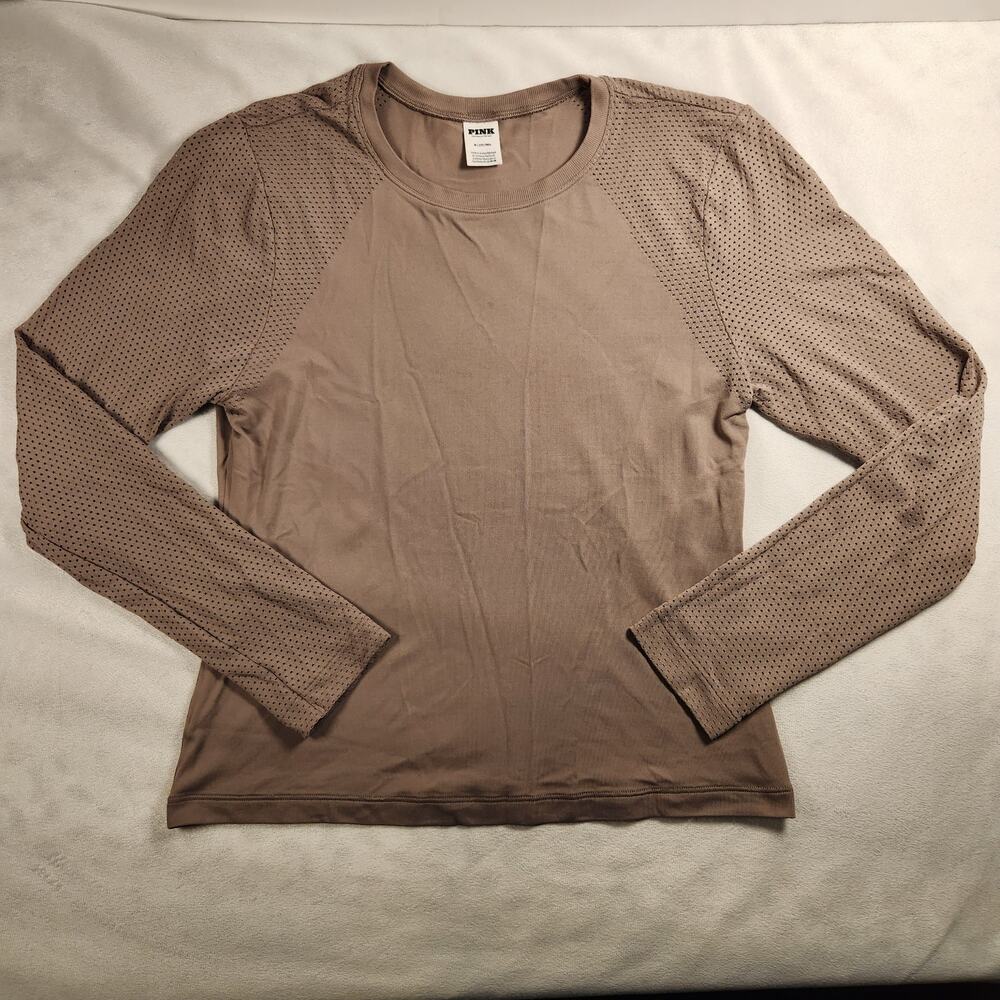 Victoria's Secret PINK Brown Long Sleeve Mesh Active Workout Shirt - Medium